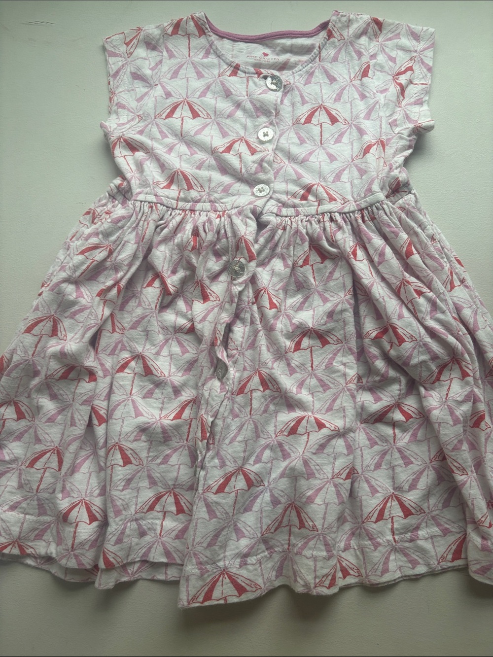 Pink Chicken Pink and White Umbrella Print Cotton Dress
